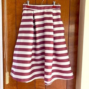 White and Pink Striped MIDI Skirt